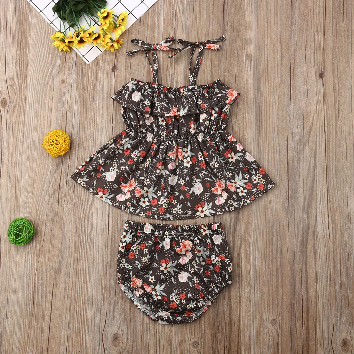 Платье с цветочным принтом для новорожденных и маленьких девочек + короткие