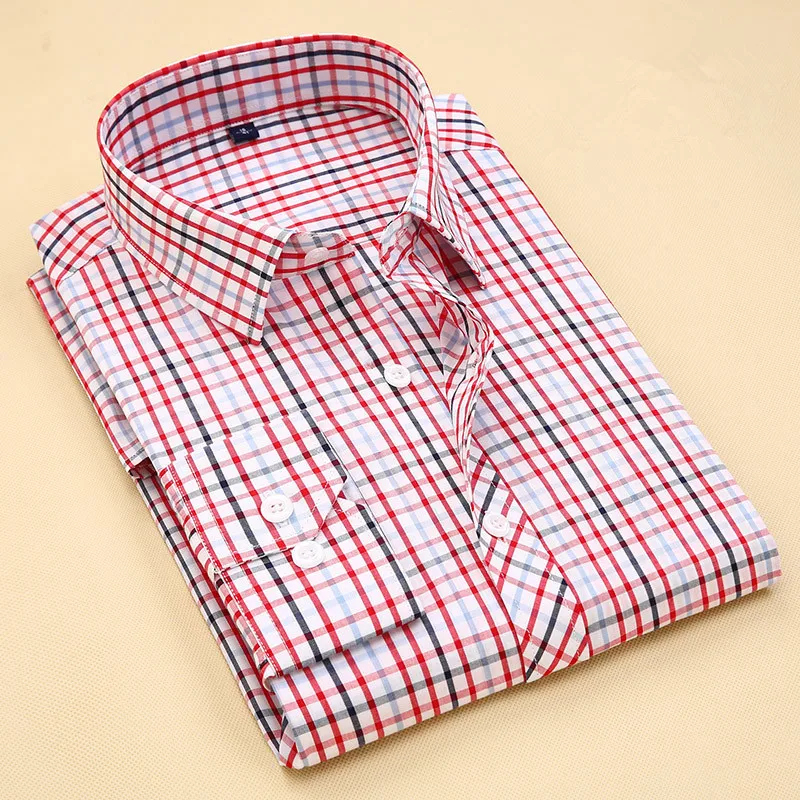 Рубашка мужская с длинным рукавом в клетку размеры до 6XL|mens dress shirts|men's shirt
