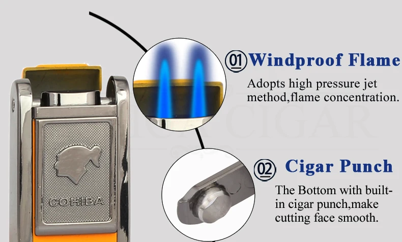 COHIBA Gadgets 2 Fire Flame Jet фонарь Зажигалка для сигар многоразовые ветрозащитные газовые зажигалки с бутаном с сигары удар подарочная коробка