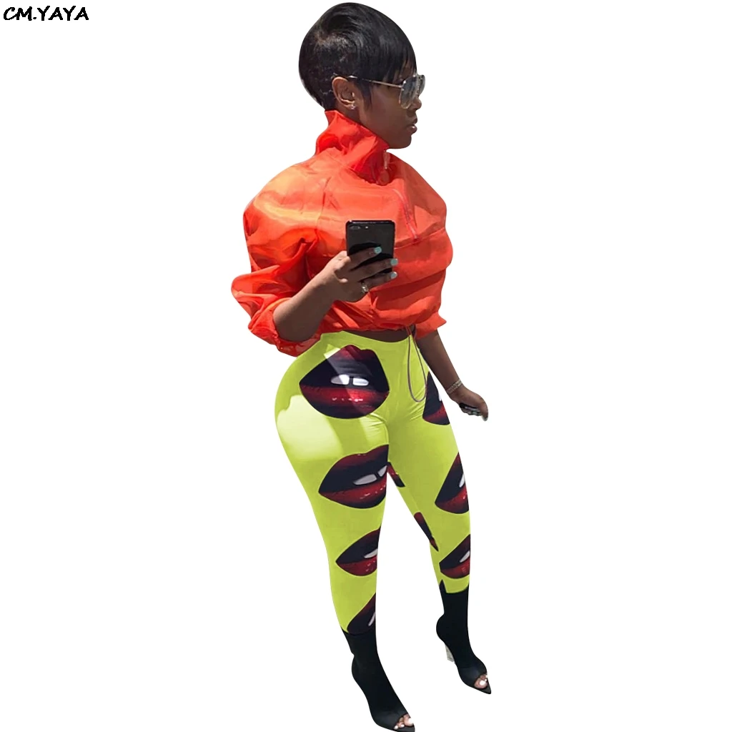 Женские облегающие леггинсы с принтом губ длинные брюки карандаши для активного