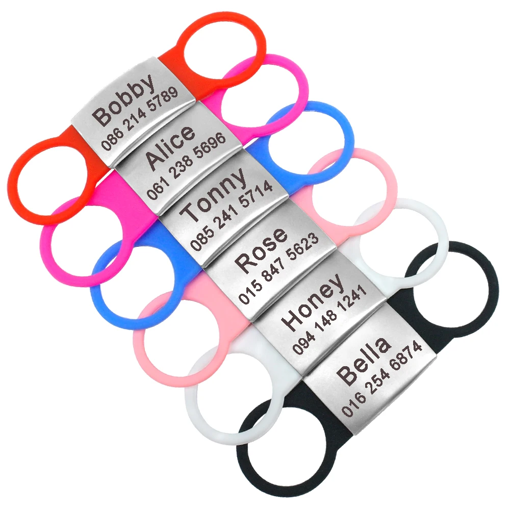 

Personalized Dog Cat ID Tag Customized Engraved Cats Stainless Steel Tags Rubber Slide-On Kitten Puppy Nameplate For Pet Collars