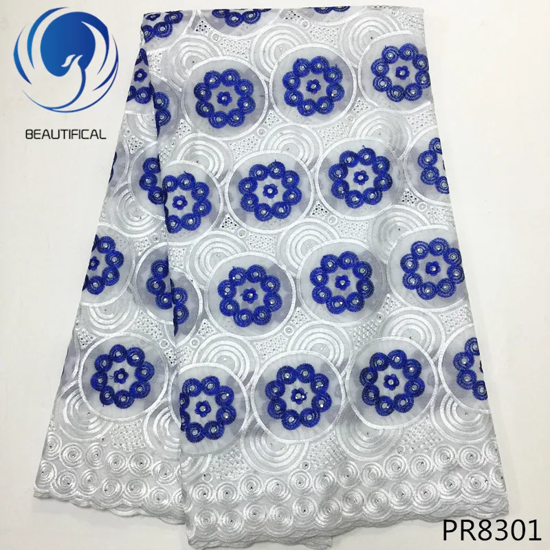 BEAUTIFICAL White African lace fabric royal blue embroidered Swiss voile Nigerian cotton PR83 | Дом и сад