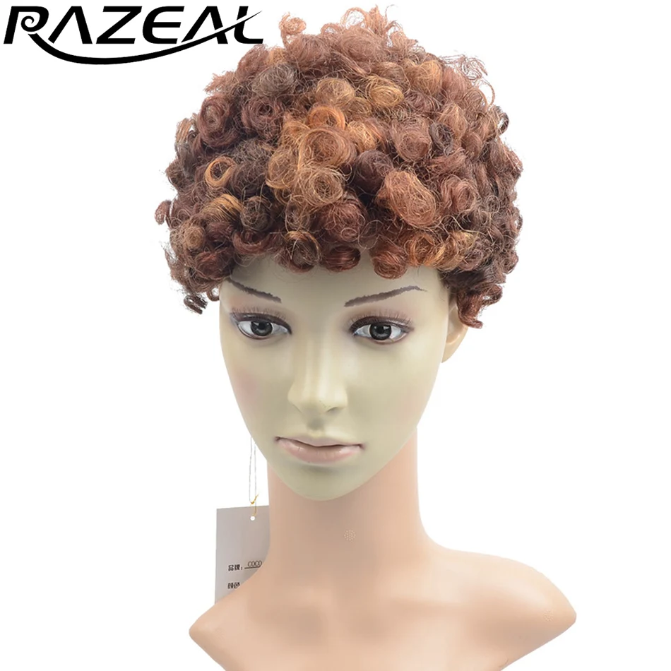 Razeal афро кудрявые короткие синтетические нет кружева передний парик для