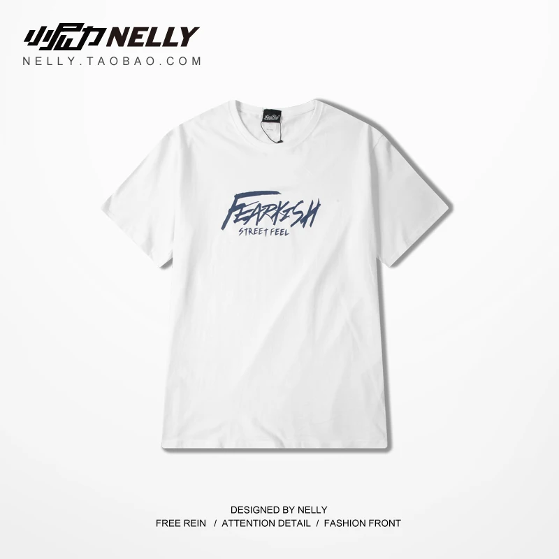NELLY 2019 Summer Red Gray Orange Graffiti Text Short Sleeve T-Shirt Simple Hip Hop Cotton High Quality Base Shirt Women Men |