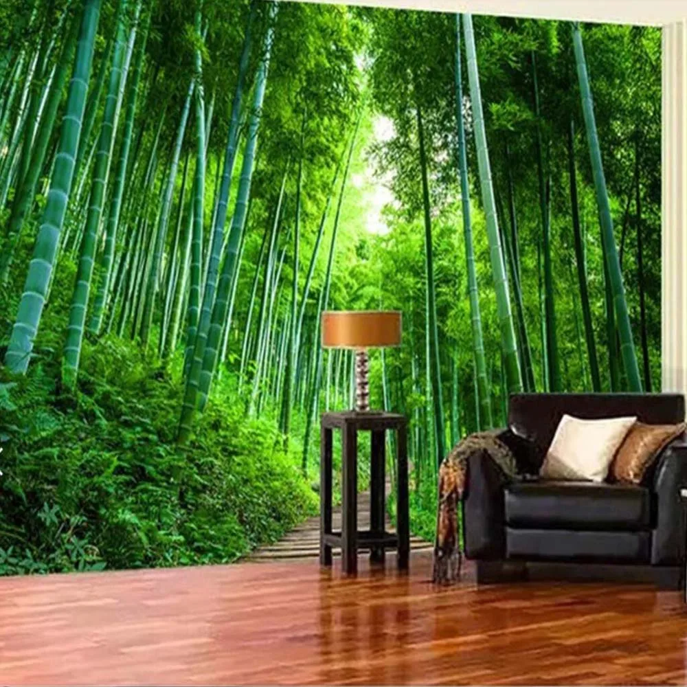 3D бамбуковая бровка настенная природа зеленый лес дерево фото обои HD печатная