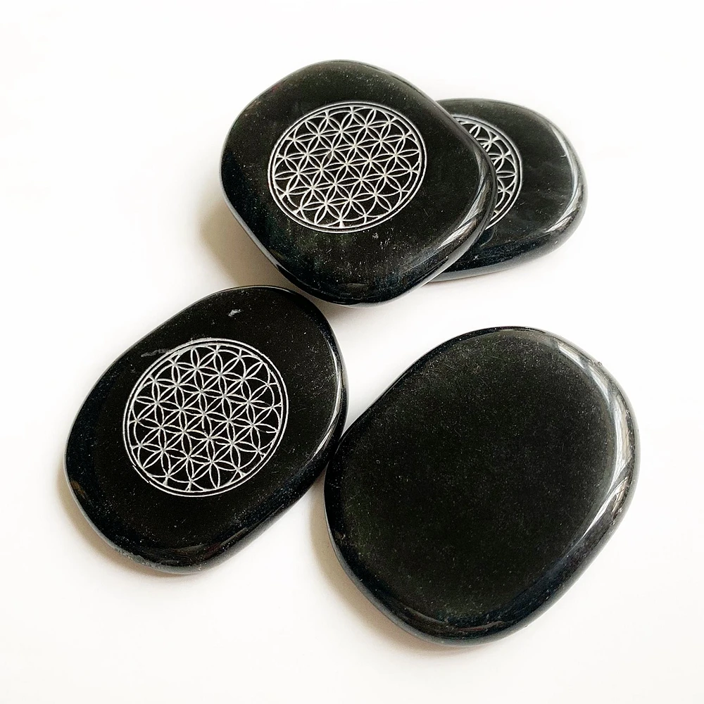 Натуральный Подвеска из черного обсидиана без отверстия Сакральная геометрия