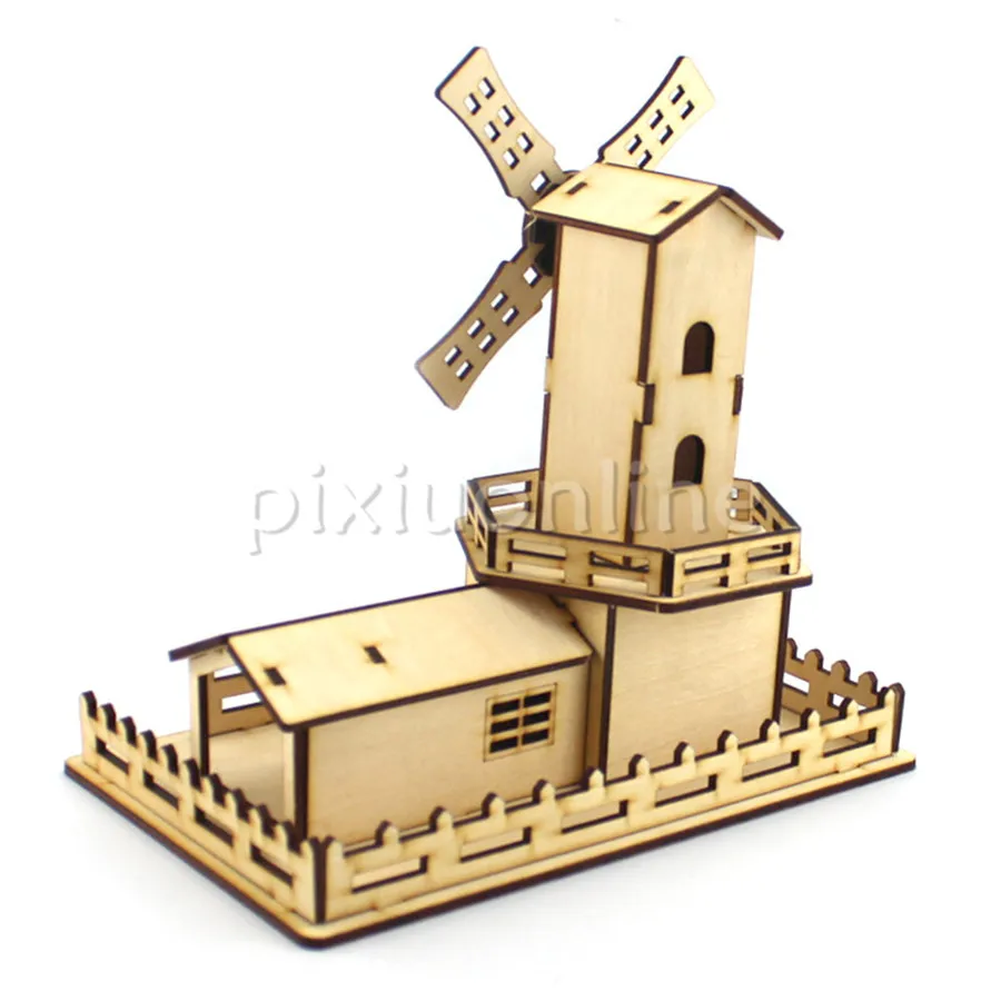 Quick Shipping J691b Acousto-optic Wooden Windmill Model DIY Aseembled Pinwheel Toy Sale at a Loss USA