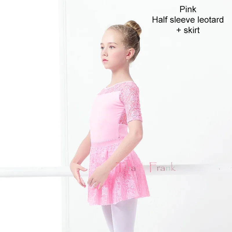 Pink half sleeve Тренировочная одежда для занятий гимнастикой для Балетное платье для девочек детское кружевное трико, платье-пачка танцевальная одежда костюмы балетное трико юбки балерины, одежда - Цвет: Pink half sleeve