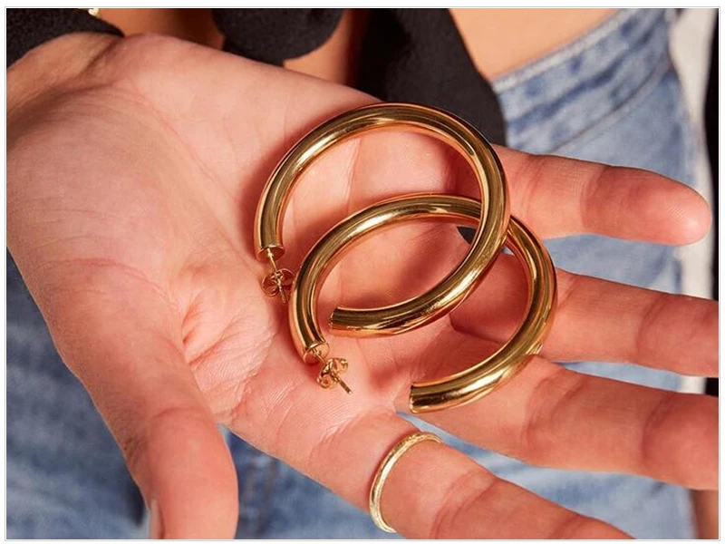 SRCOI преувеличенные круглые серьги-кольца с металлической трубкой, большие круглые серьги с серебряным покрытием золотого цвета, женские серьги Huggie, ювелирные изделия в стиле хип-хоп, Bijoux Brincos