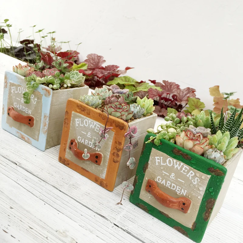 Набор из 3 винтажных суккулентов горшок для плантатора в стиле ретро