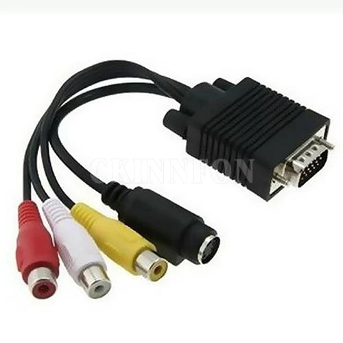 

100Pcs/Lot VGA to S-Video 3 RCA Composite AV TV Out Adapter Converter Cable for PC Laptop (Color: Black)