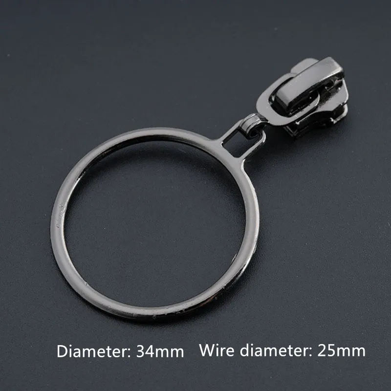 10 шт. 5# металлическая 50mm34mm кольцевая головка слайдер на молнии для одежды пальто на молнии DIY швейная Сумочка багажная собачка для молнии слайдер - Цвет: gun black 34mm
