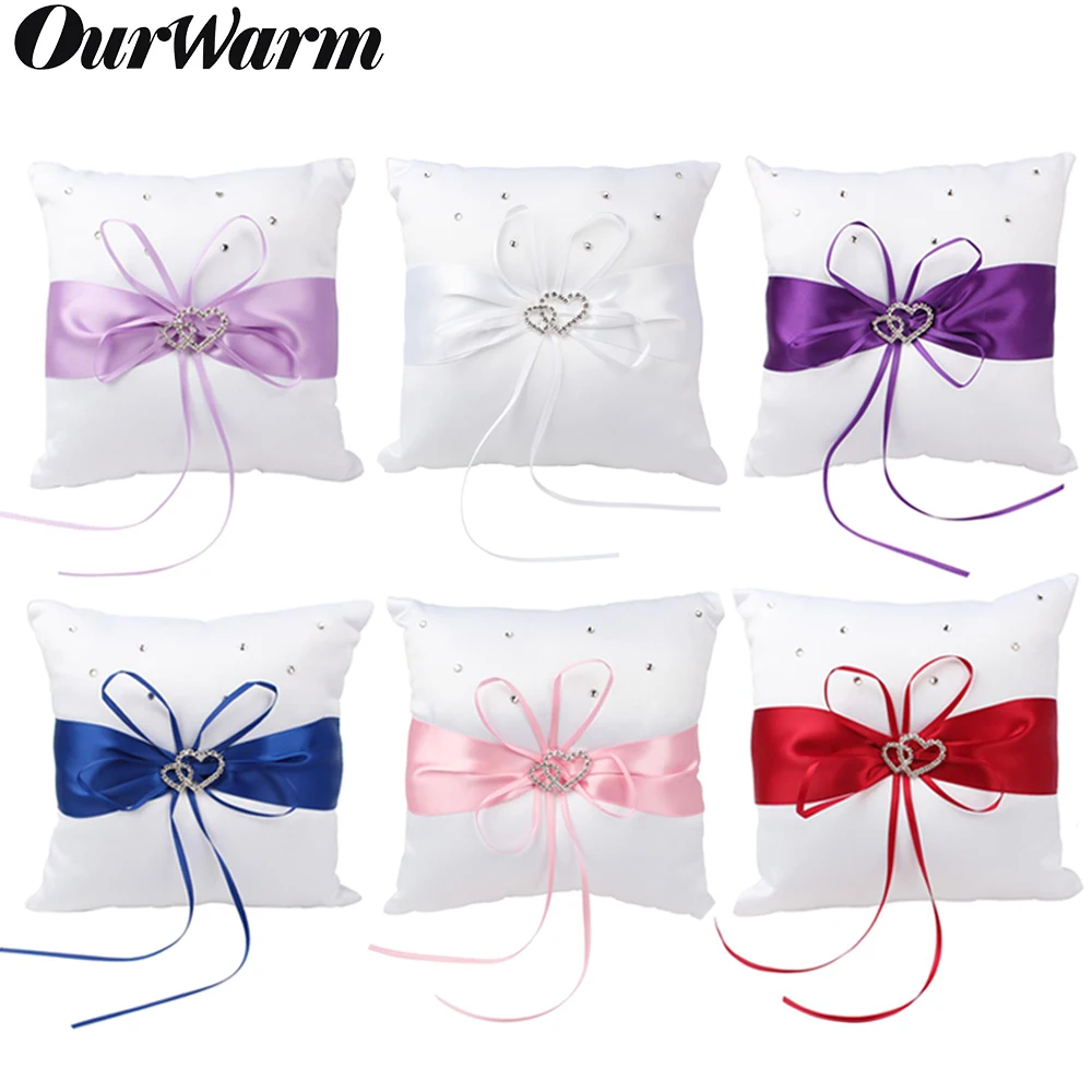 OurWarm, 20X20 см, Алмазный Свадебный кармашек, кольцо, подушка, подушка, свадебные принадлежности, свадебное атласное кольцо, подушка, двойное сердце, бант