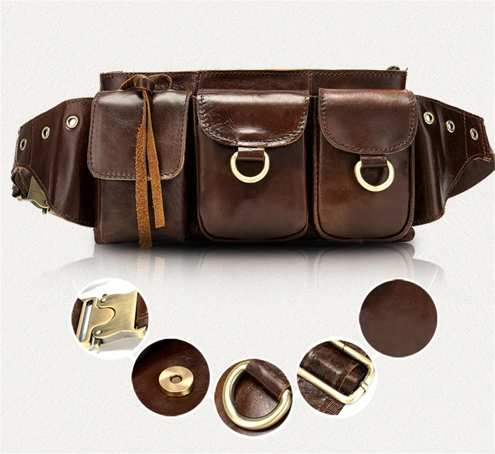Waist Bag Men Genuine Leather Fanny Pack Fashion Belt Bum Bag Man Phone Pouch Casual Shoulder Chest Bag Mini Waist Hip Back Pack