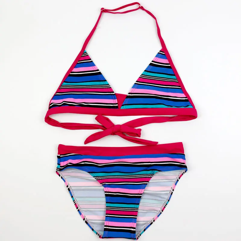 Новинка 2019 купальник для девочек из двух предметов в полоску От 8 до 16 лет