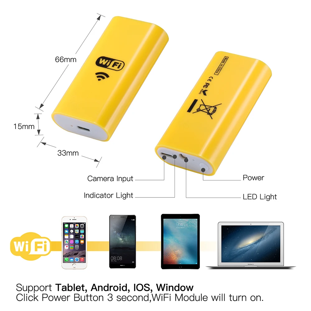 720P IOS Wifi эндоскоп 8 мм объектив 6 LED беспроводной водонепроницаемый Android осмотр
