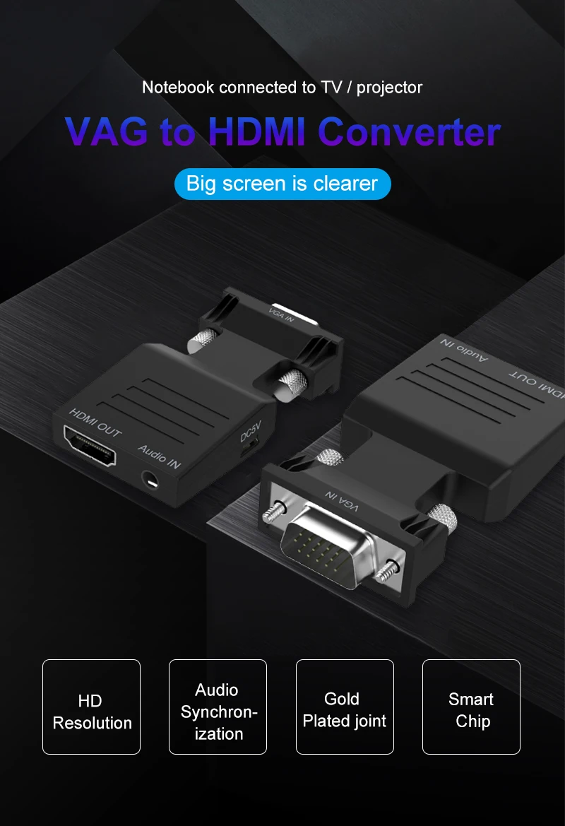 VGA к HDMI адаптер конвертер Женский к мужской с аудио адаптер питания Поддержка 1080P сигнала VGA к HDMI аудио 5 В DC разъем