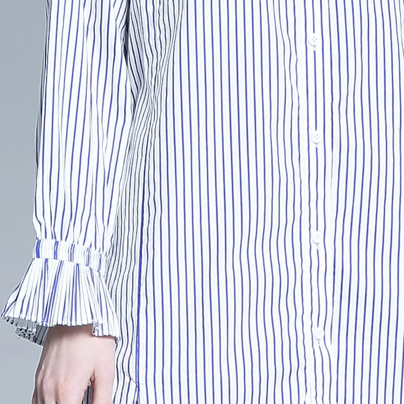 Платье рубашка AOFULI M ~ XXXL дизайнерское в полоску женское однобортное хлопковое