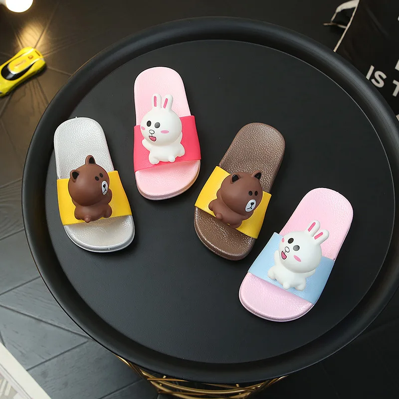 boys girls slippers summer flip flop children's sandals 3D cartoon rabbit minne School beach kids shoes sandal | Мать и ребенок