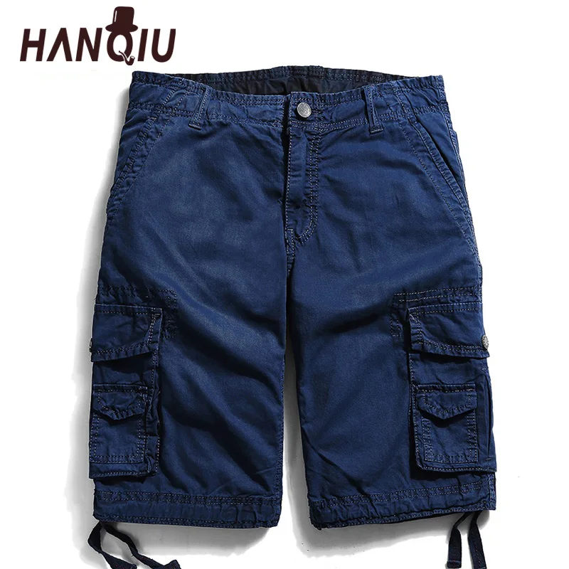 Мужские шорты карго HANQIU однотонные повседневные армейские из чистого хлопка со