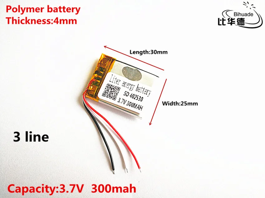5pcs/lot 3 line Good Qulity 3.7V 300mAH 402530 Polymer lithium ion / Li-ion battery for TOY POWER BANK GPS mp3 mp4 | Электроника