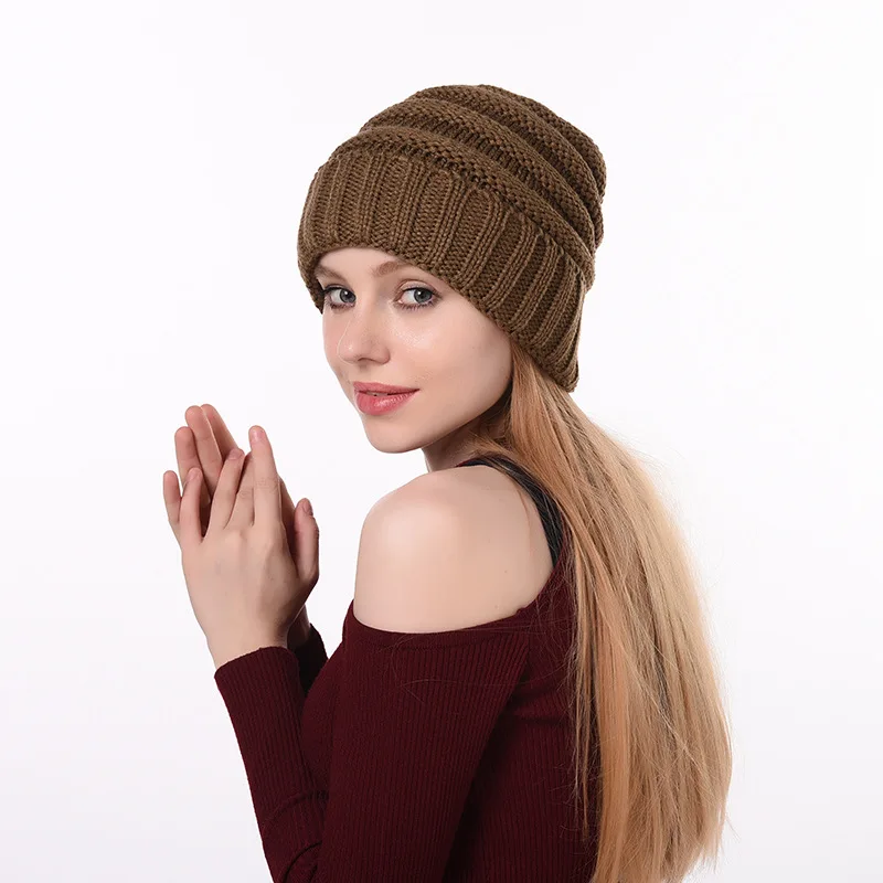 Зимняя шапка Skullies Beanies модная шапка мужская и женская универсальная Выходная шляпа теплая однотонная шляпа - Цвет: Khaki