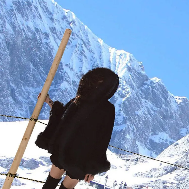 Красивое новое шерстяное пальто с имитацией лисьего меха женское Свободное