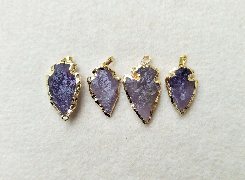 5pcs Natural Quartz Jewelry Arrow Crystal Pendant Gold color Rough Arrowheads Charm Bead Necklace Making PD358 | Украшения и