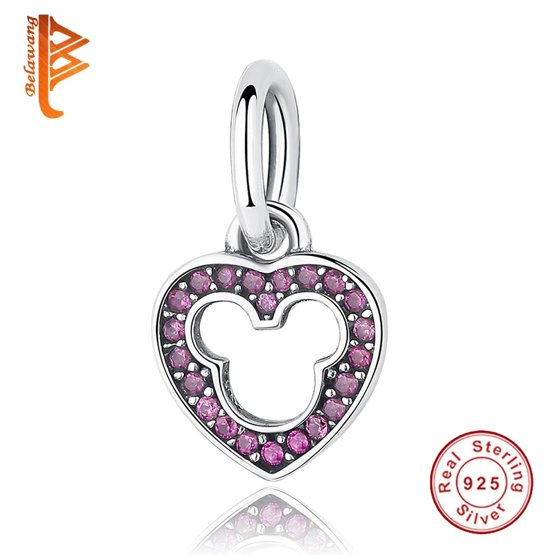 100% 925 стерлингового серебра с героем мультика Минни головка со стразами Подвеска