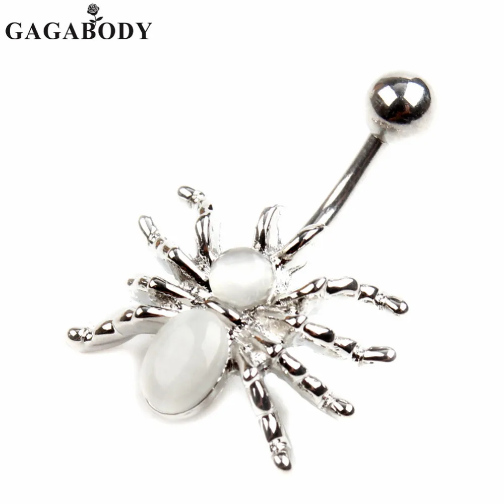 316L хирургическая сталь Паук горный хрусталь пупка кольцо белый/черный болтается