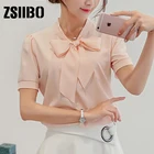 Женская шифоновая блузка с коротким рукавом, офисная блузка с бантом в Корейском стиле, одежда для женщин на лето, 2021