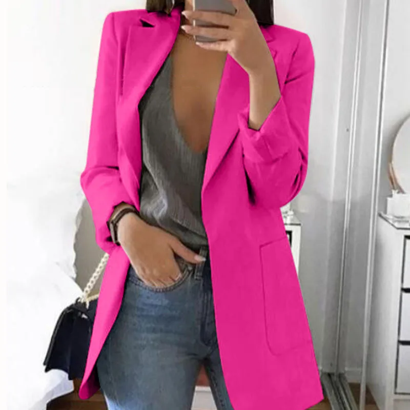 Autumn Office lady Long Slim Blazers Suit Women white Notched Blazer Coat Casual elegant long sleeve Female Business suit - Цвет: rosy