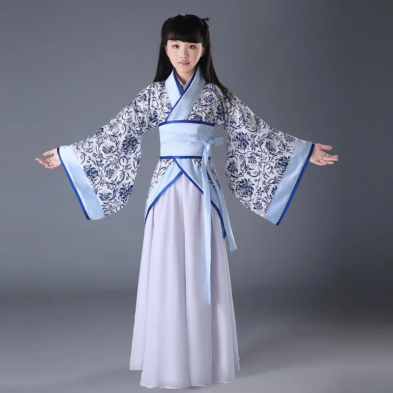 Китайский древний детский костюм Hanfu платье одежда высокое качество синий белый