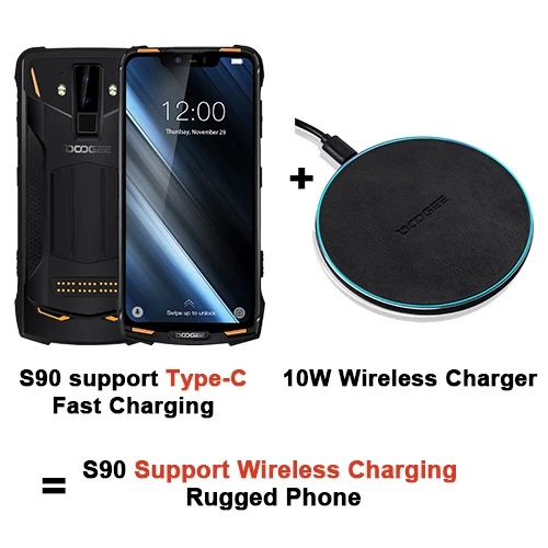 Wireless charger DOOGEE S90 pro 6GB 128GB мобильный телефон IP69K водонепроницаемый PTT SOS 5050mAh 6,18 ''MT6771 Восьмиядерный 16MP NFC 4G смартфон - Цвет: Wireless charger