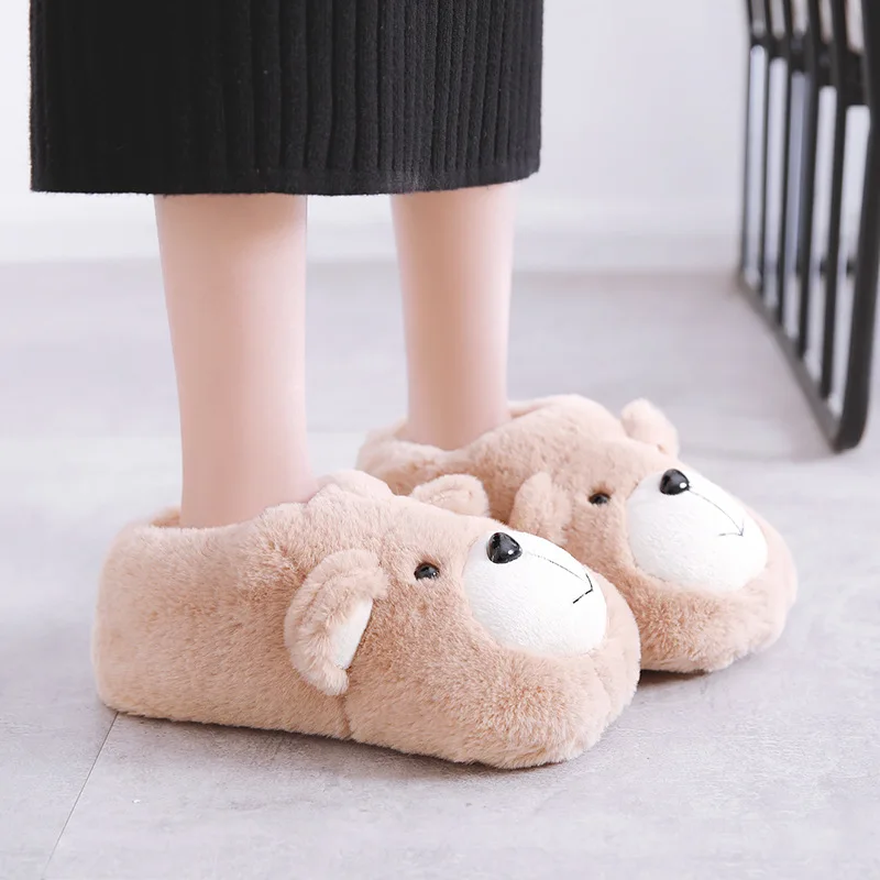 Suihyung/Милая домашняя обувь с рисунком медведя для женщин Зимние теплые плюшевые