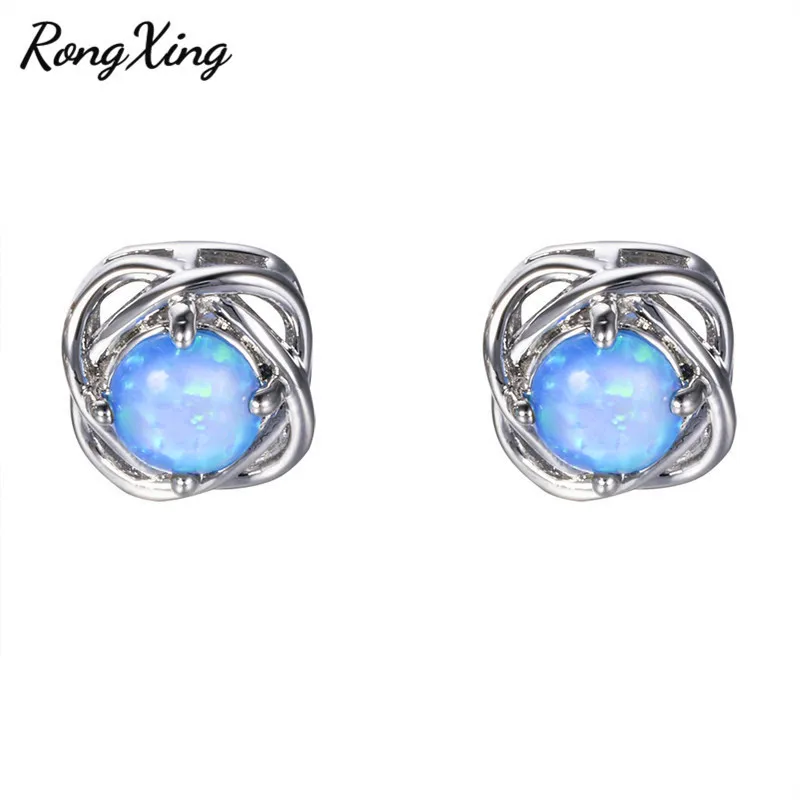 RongXing винтажные модные синие/белые огненные опаловые серьги гвоздики для женщин