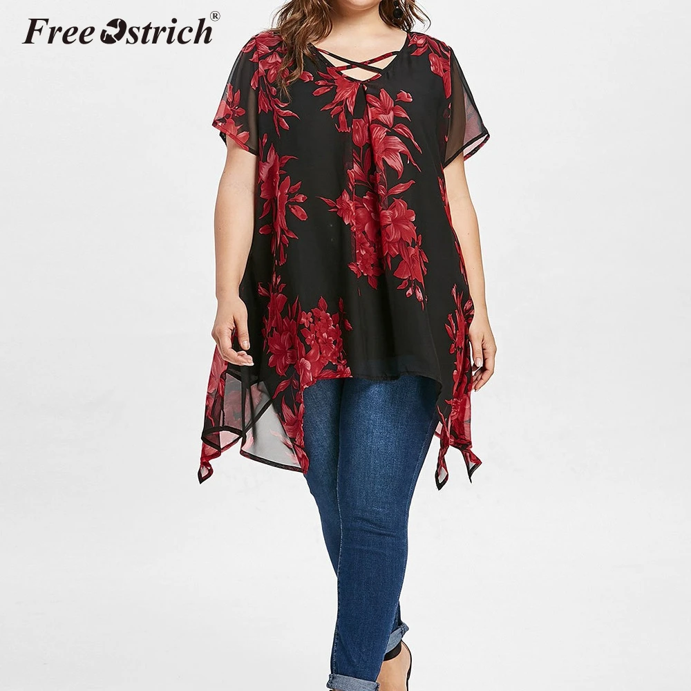 Женские топы Free Ostrich 5xl 2019 летняя двойная шифоновая блузка с перекрещивающимися