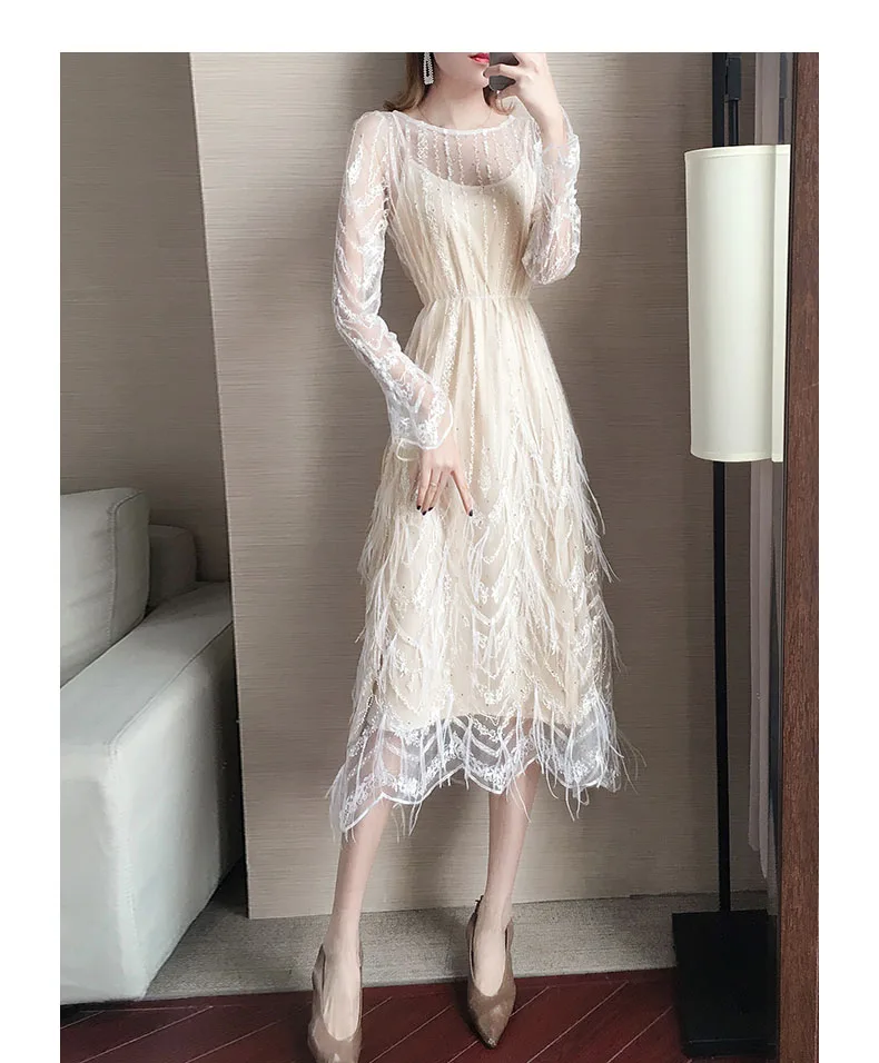 Весенне-летнее Модное Новое Женское кружевное элегантное вечернее платье с вышивкой высококачественные женские повседневные сетчатые платья с длинными рукавами M02
