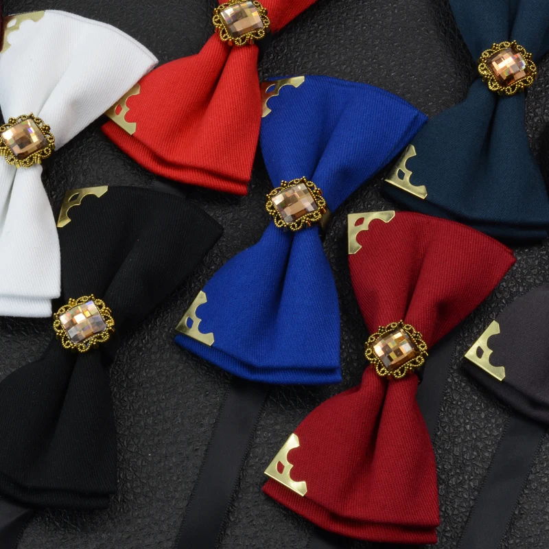 

2019 Bow Tie For Men Business Double Solid Wedding Groom Bowtie Butterfly Rhinestone Neckties Cravat Blue Purple Luxury Gift Box