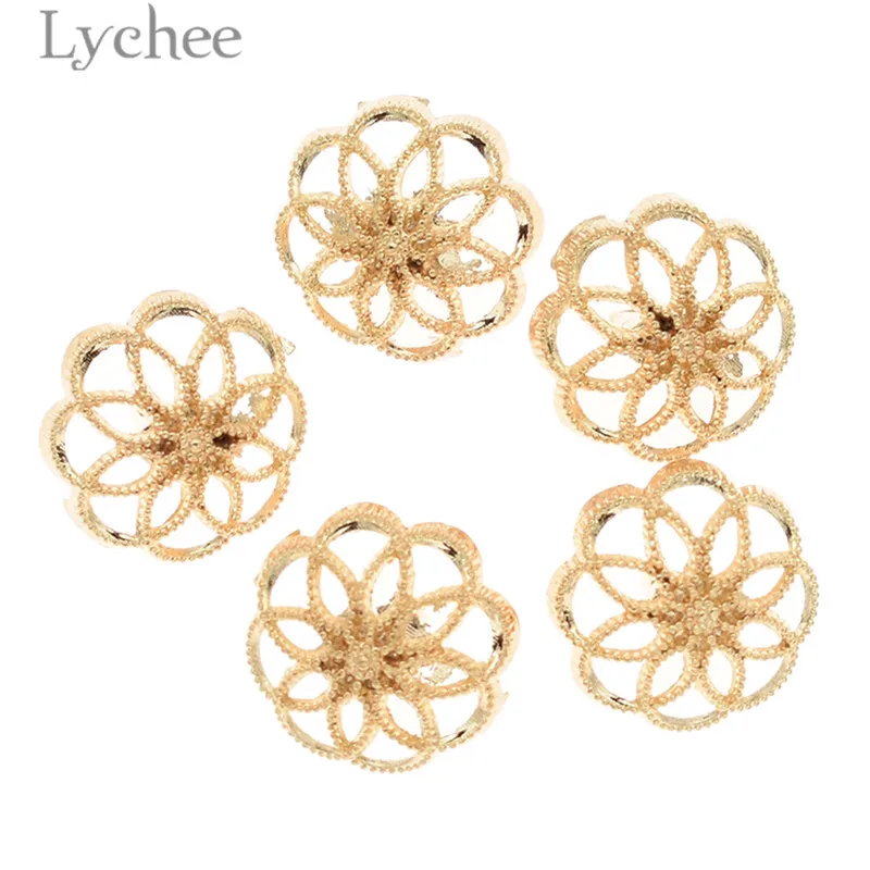 Lychee Life 5 шт. 15 мм/18 мм полые цветочные пуговицы золотого цвета металлические
