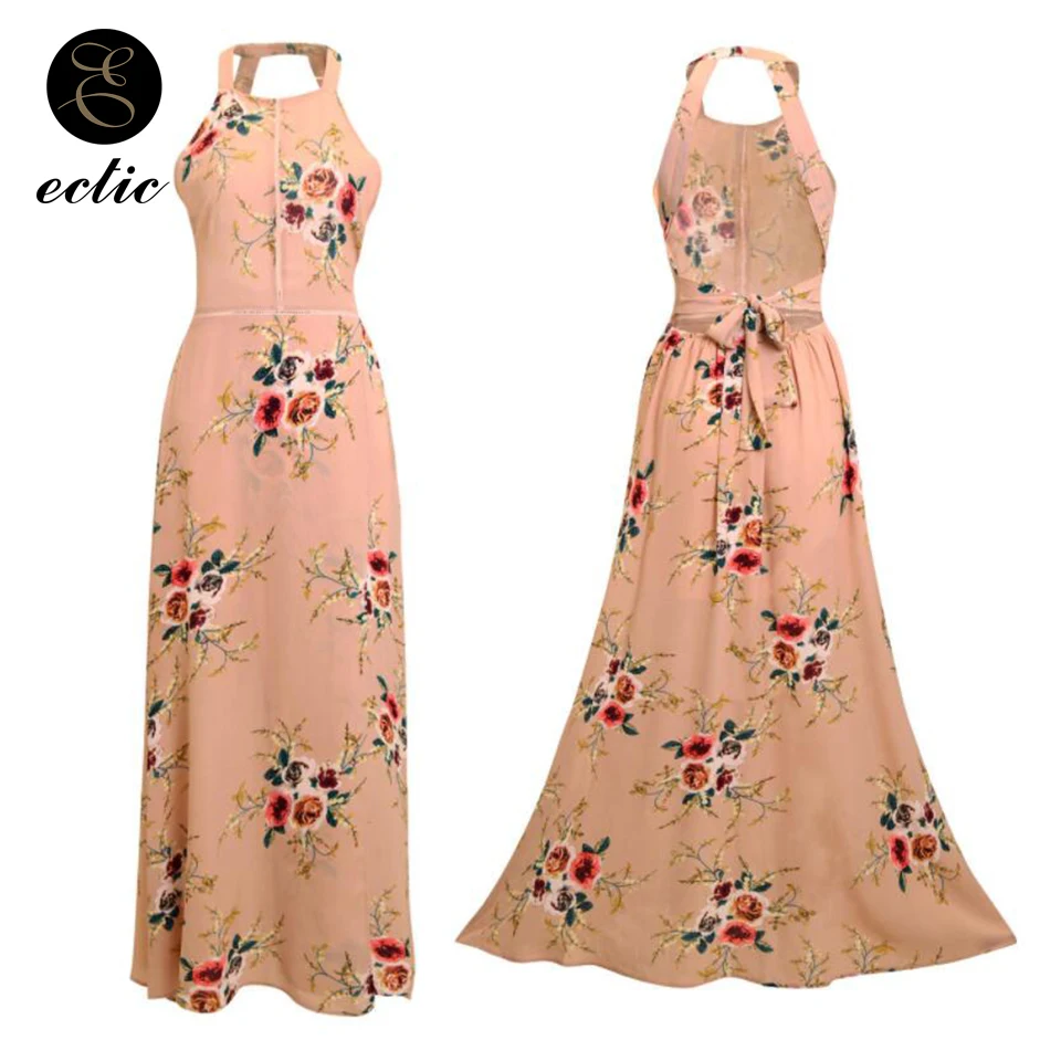 Женское длинное вечернее платье с цветочным принтом Кружевное макси без рукавов