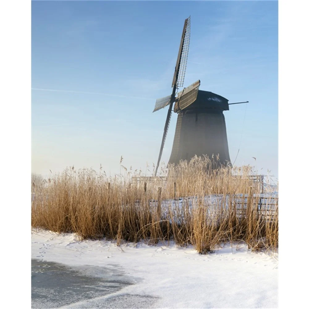 

Laeacco Canvas Calligraphy Painting Windmill Winter Snow Natural Posters and Prints Wall Art Picture Living Room Home Decoration