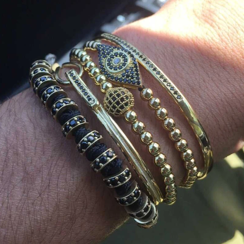 Мужские браслеты серебряного цвета 8 мм микро-закрепка черные бусины из фианита и