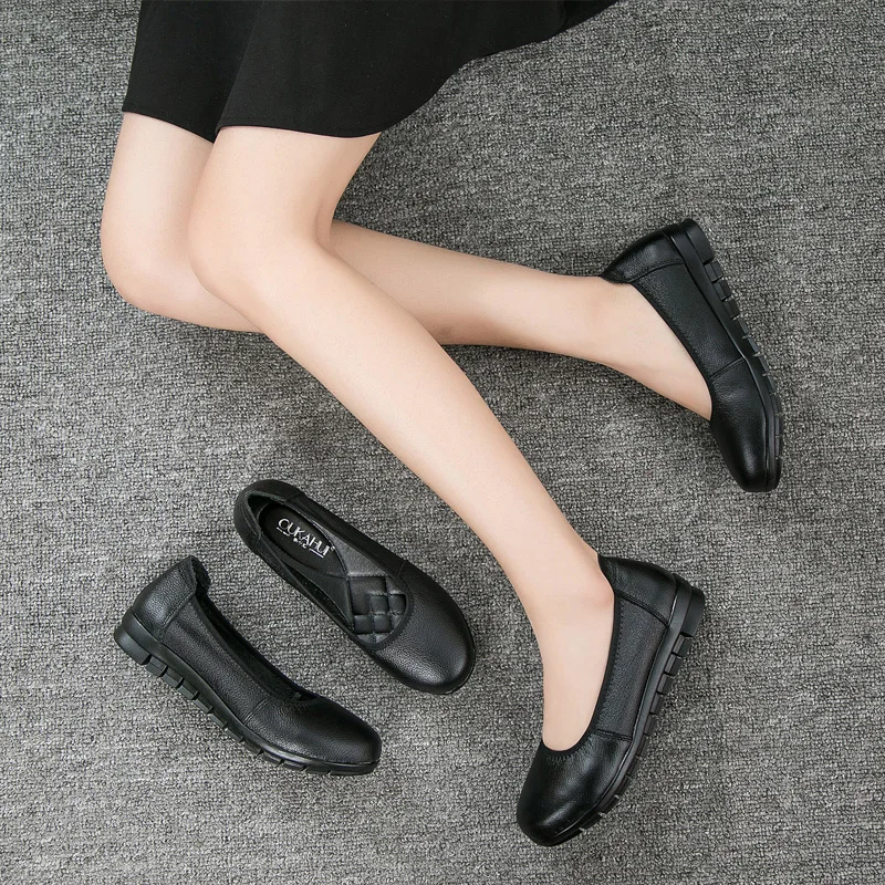 Балетки OUKAHUI женские из натуральной кожи простая рабочая обувь на плоской