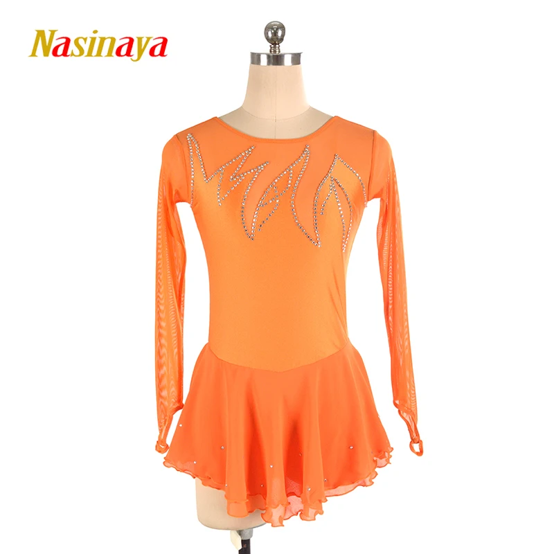 Figure Skating Costume Dress Customized Competition Ice Skating Skirt for Girl Women Kids Orange Yellow Gymnastics Performance