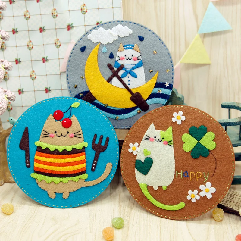 3 шт./лот сделай сам войлочная подставка в виде милого кота для шитья чашек