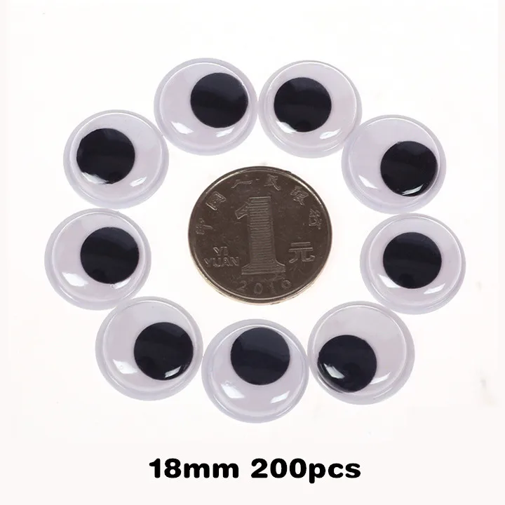 18mm Googly Eyes 200 шт Милые Глазки для рукоделия, товары для рукоделия, самоклеящиеся Глазные яблоки, Детские ручные Скрапбукинг, художественные украшения, игрушки, глаза 6-20 мм - Цвет: 18mm Googly Eyes