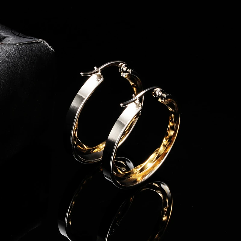 2019 Новая мода Серебряный круг клип золото нержавеющая сталь для женщин серьги