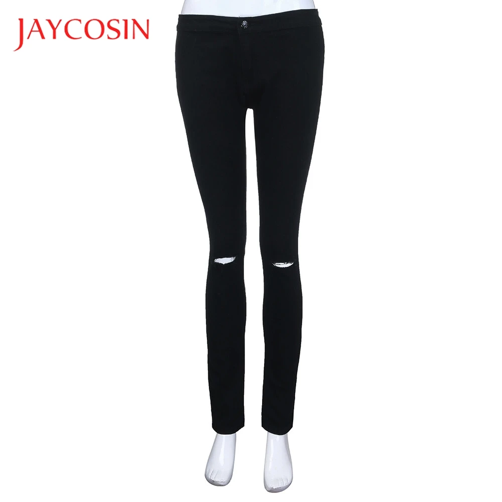 JAYCOSIN женские повседневные брюки тонкие однотонные длинные джинсы на молнии