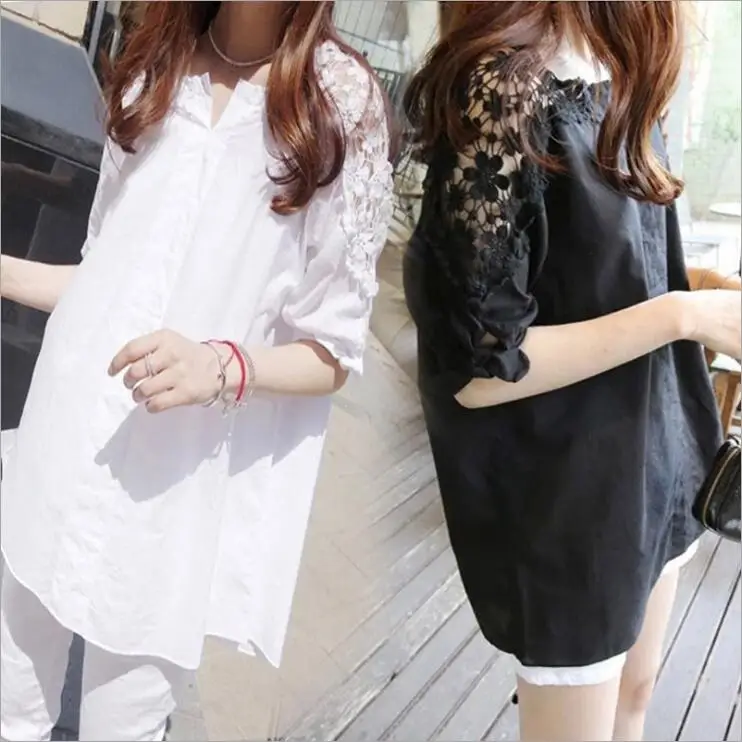 

New Women Casual Basic Summer Lace Blouse Top Fashion Shirt Hollow out Loose Plus Size